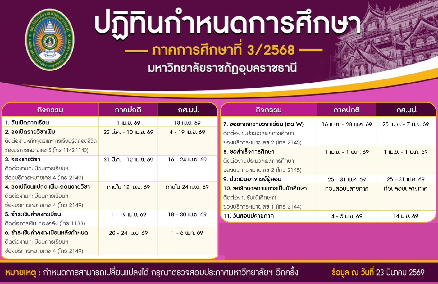 ปฏิทินการศึกษา 3/2568 สไลส์